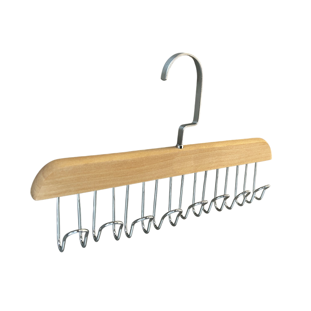 Wood Tie Rack Hanger with 8 Metal Hooks Space Saving Necktie Organizer for Men Women