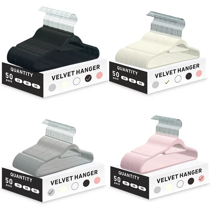 Velvet Hanger 50 Pack Wholesale Space Saving Black Non Slip Flocked Suit Coat Clothes Velvet Hangers