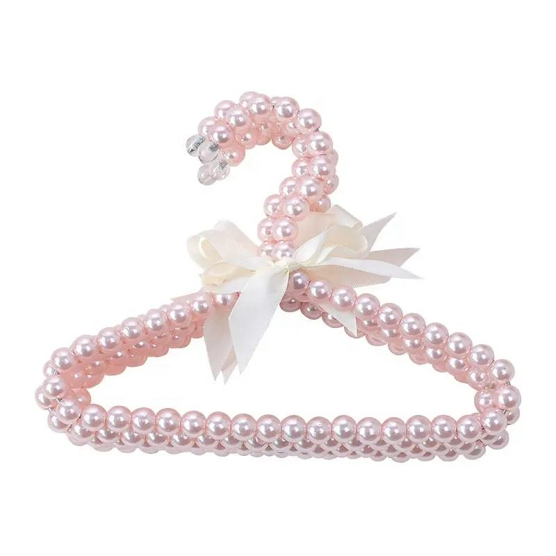 PET Plastic Hangers Bebe Faux Pearl Bow Clothes Hangers Kids Plastic Hangers for Clothing Store Dogs Cats