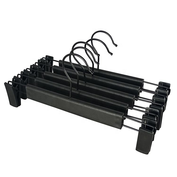 Wholesale Plastic Hangers for Socks Pants Skirts Clothes Black Plastic Hangers with Clip